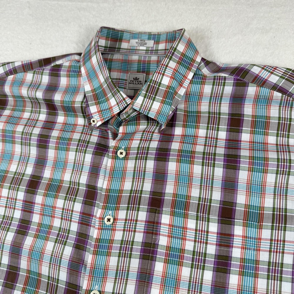 Peter Millar Shirt Mens Size L Multicolor Plaid Short Sleeve Button Up Casual